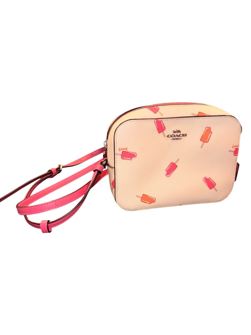 Coach Pebble Leather Popsicle Print Crossbody - Pink/Orange/Cream